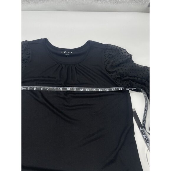 LOFT Ann Taylor Velvet Dot Ruffles Top Sz M Blouse Black Boho Casual Party Goth - Picture 7 of 7
